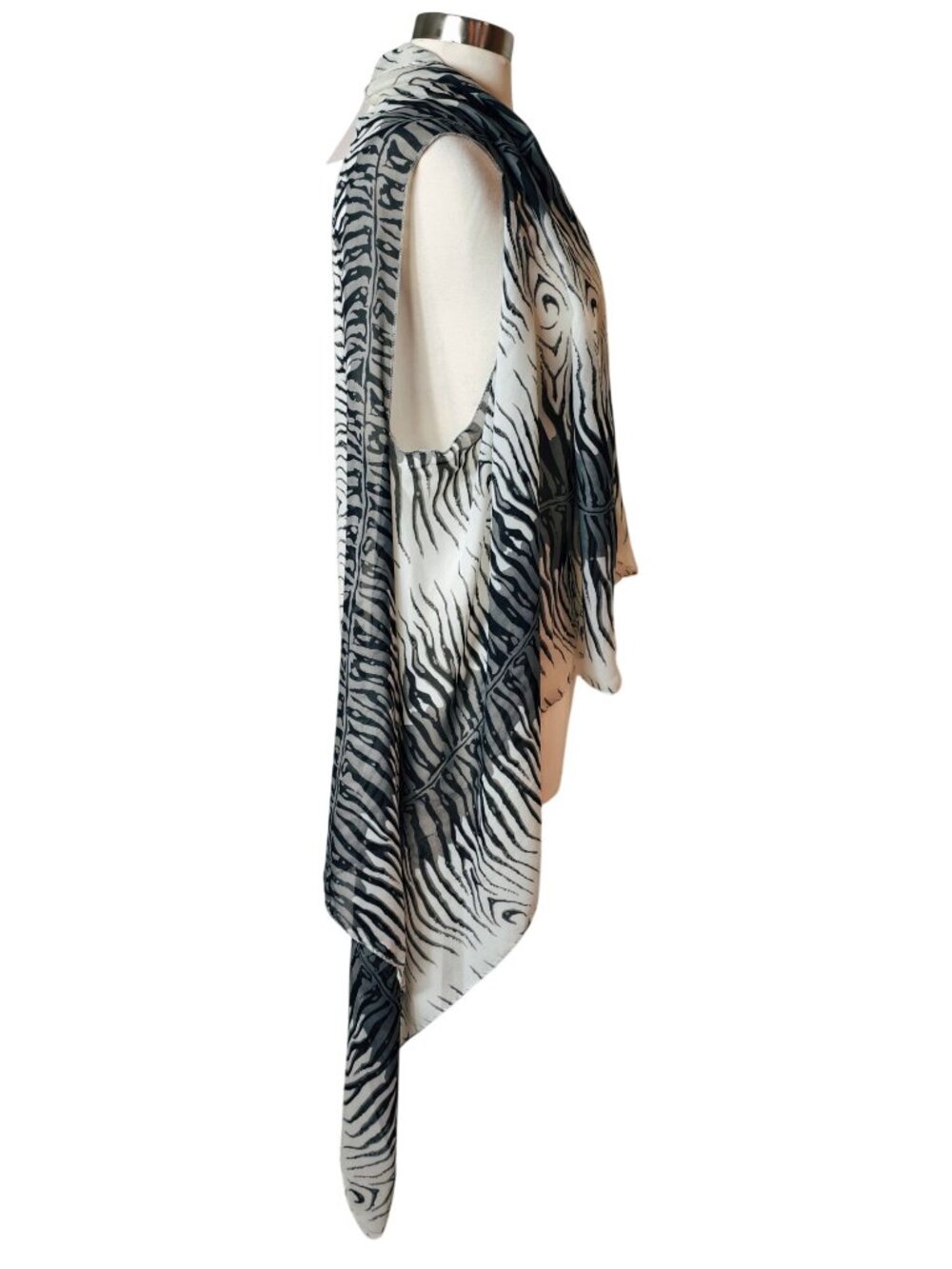 Womens M Cardigan Open Front Vest Sleeveless Y2K Animal Print Boho Edgy Rocker - Picture 4 of 5